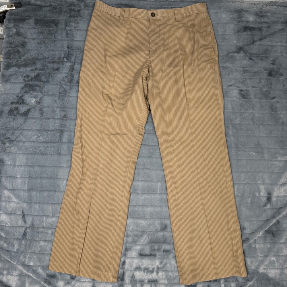 Banana Republic Mens 36x32 Khaki Pinstripe Chino Pants Cotton Straight Leg Tan